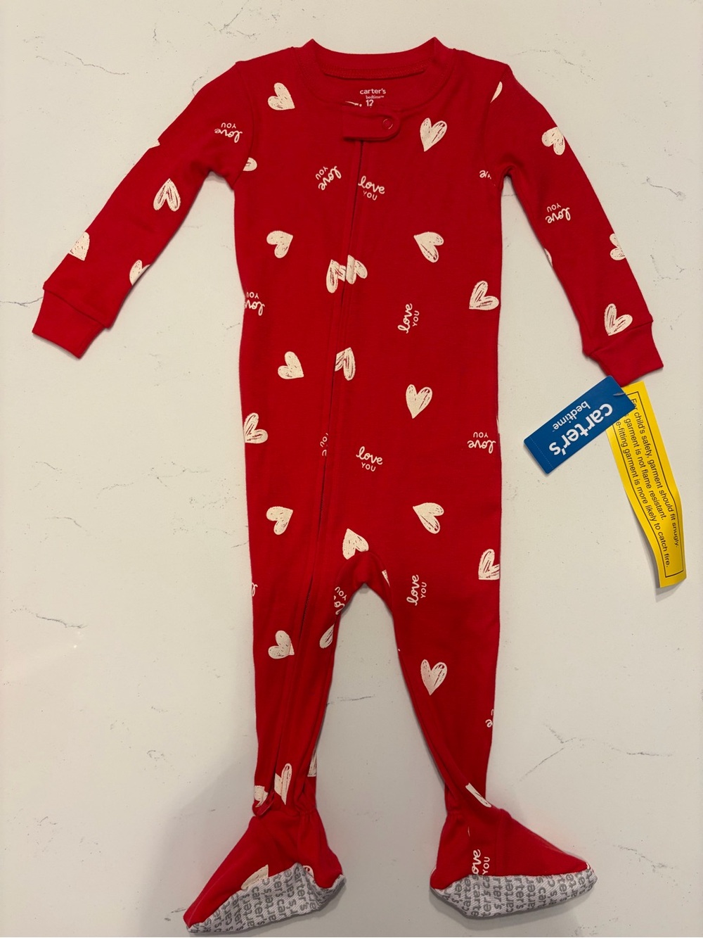 Carter's Red Footed Heart-Print One-Piece Pajama